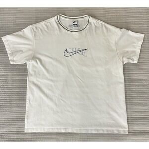 Nike Premium Loose Fit Essential Shirt Striped Collar Off White Baggy Mens XL